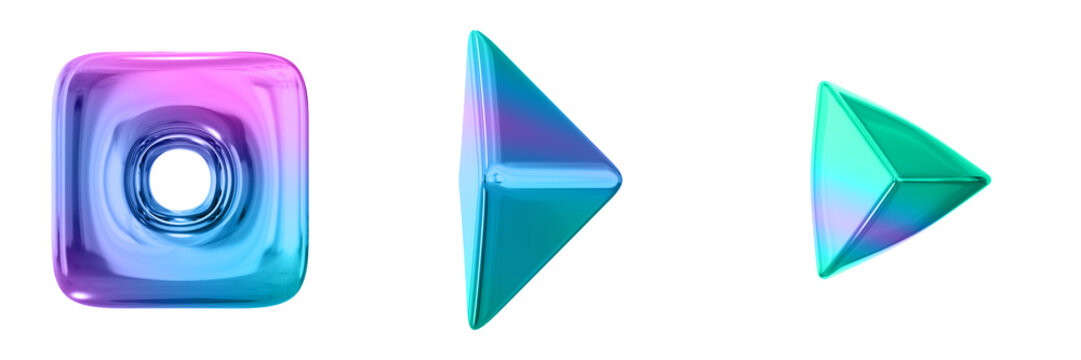 3D Abstract Shape Objects, 3d rendering metallic gradient shape design element, futuristic, shiny design