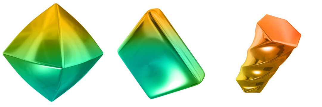 3D Abstract Shape Objects, 3d rendering metallic gradient shape design element, futuristic, shiny design