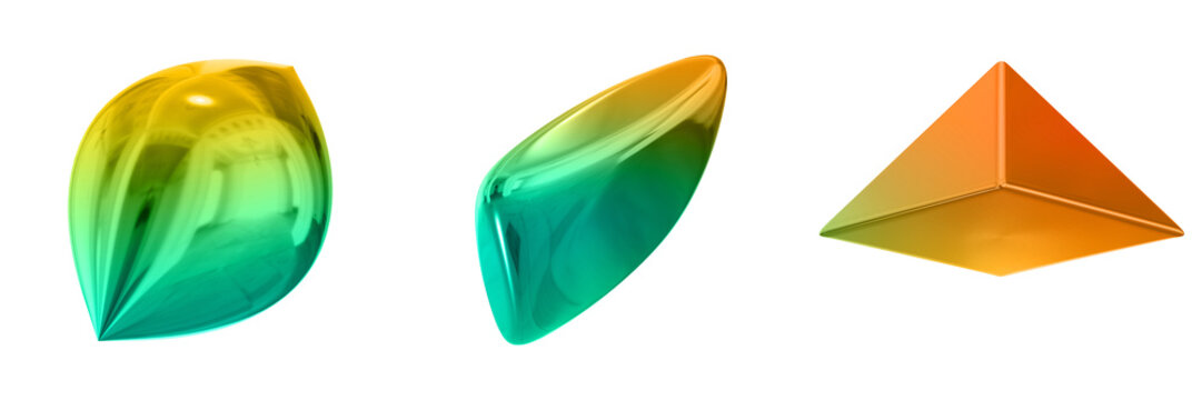 3D Abstract Shape Objects, 3d rendering metallic gradient shape design element, futuristic, shiny design