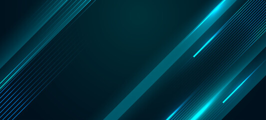 Leinwandbilder - Abstract technology background with glowing light and diagonal lines. Vectorr illustration. 