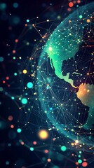 Poster - Digital World Map Globe with Connected Dots and Lines in Teal and Orange Tones