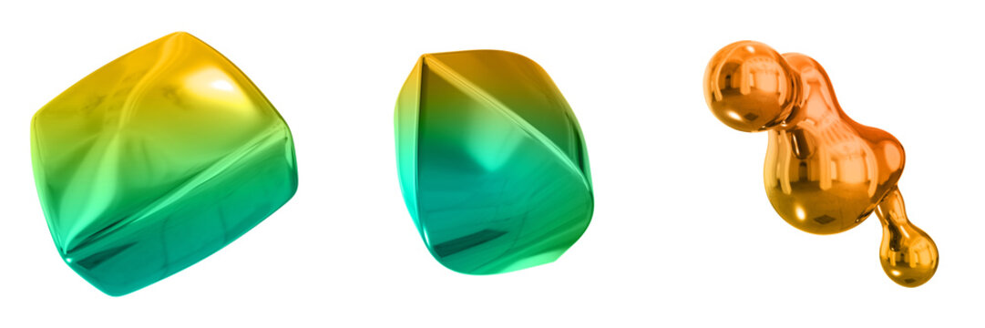 3D Abstract Shape Objects, 3d rendering metallic gradient shape design element, futuristic, shiny design