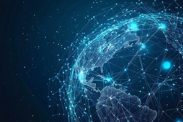 Poster - Glowing Plexus Networks Connecting Digital Globe Technology on Dark Blue Backdrop