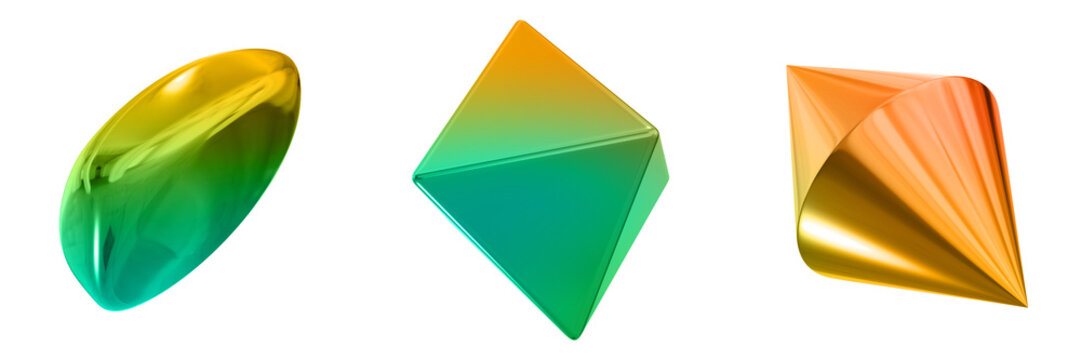 3D Abstract Shape Objects, 3d rendering metallic gradient shape design element, futuristic, shiny design