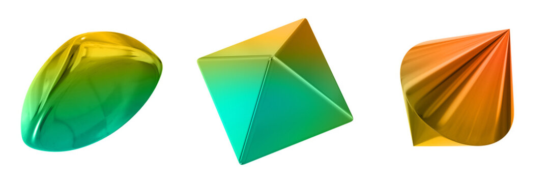 3D Abstract Shape Objects, 3d rendering metallic gradient shape design element, futuristic, shiny design