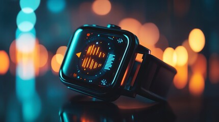Poster - Smartwatch with vibrant display reflecting in dark background.