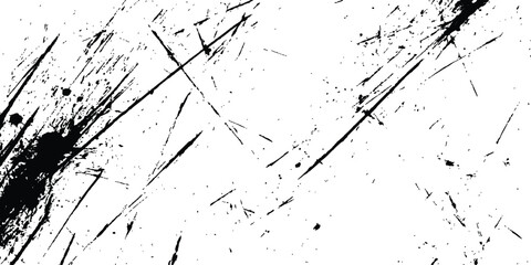 Poster - A black and white background with black lines and splatters isolated on white background.
Abstract black scratch marks line on a white background. Intricate designs of lines and dots in various sizes,