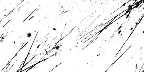 Poster - A black and white background with black lines and splatters isolated on white background.
Abstract black scratch marks line on a white background. Intricate designs of lines and dots in various sizes,