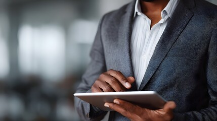 Poster - Businessman analyzing financial data on tablet in office