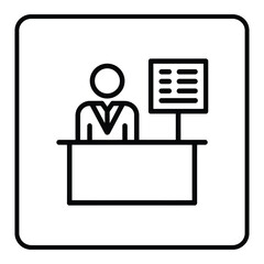 Poster - Simple line art icon of a person standing behind a counter with a sign