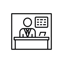 Poster - Simple line art icon of a person working at a desk with a computer screen