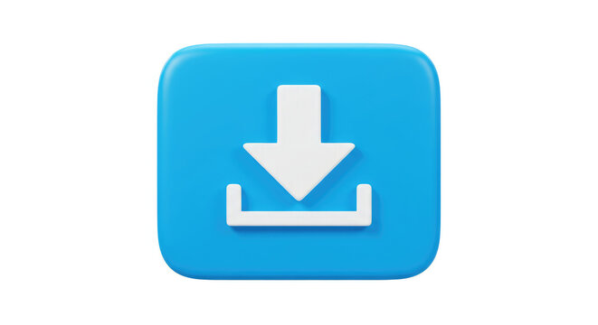 3D Render of Blue Download Button Icon 1.