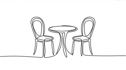 Poster - Minimalist single line drawing of a round table with two chairs