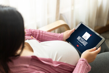 Poster - email notification message showing on computer screen snugly. digital marketing message information 