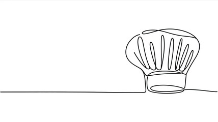 Poster - Minimalist continuous line drawing of a chef hat on a white background