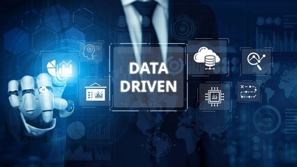 Poster - Data-driven decision-making empowers business through analytics, datum collection, and AI systems. Data driven tools support cloud data processing and data visualization across datum platforms. Muxer