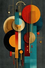 Poster - abstract geometric artwork featuring colorful circles and lines in modern design