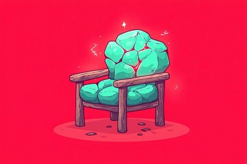 Poster - Uniquely designed chair made of smooth turquoise stones set against a vibrant red background