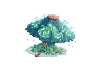 Poster - Unique magical mushroom lantern design with glowing elements and intricate details in a fantasy setting