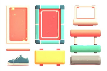 Poster - Colorful digital shapes and a sneaker arranged in a modern design aesthetic