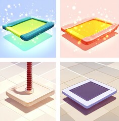 Poster - Interactive jump pads designed for a bright and fun gaming environment, showcasing various colors and styles for player engagement