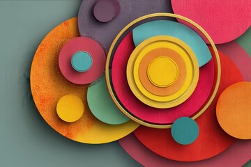 Poster - abstract composition with colorful layered circles and geometric patterns