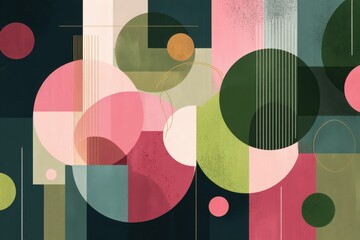 Poster - abstract geometric composition with colorful circles and lines on neutral background