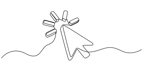 Poster - Arrow mouse click continuous one line drawing. Cursor symbol, Continuous drawing of cursor arrow. One line icon of cursor arrow, Background of drawing one line on a white background.