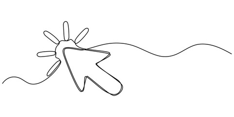 Poster - Arrow mouse click continuous one line drawing. Cursor symbol, Continuous drawing of cursor arrow. One line icon of cursor arrow, Background of drawing one line on a white background.