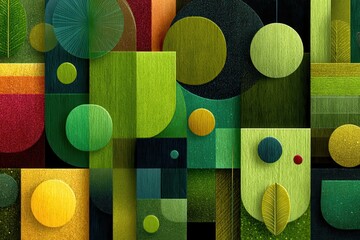 Poster - abstract geometric design with vibrant circle and square patterns on textured surface