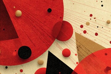 Poster - abstract geometric art with red shapes and textured elements on beige background