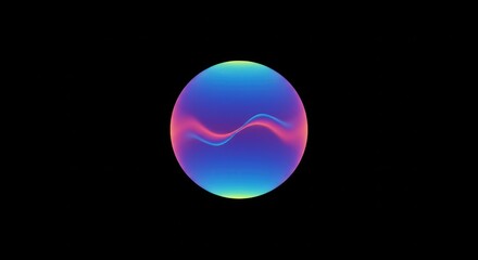 Poster - Colorful Neon Sphere Abstract Digital Art on Black Background