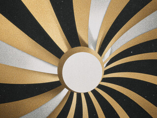 Poster - Elegant, stylized burst background. Gold, silver, and black rays emanate from a central circle. Perfect for retro designs, festive events, or dynamic graphic elements.