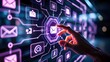 © Nahid Ibrahim - Human finger interacting with glowing digital interface displaying email and network connection icons