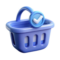 Poster - Shopping basket with checkmark icon for completed order purchase online store ecommerce ui design 3d render