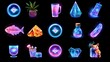 © annafik - Glowing game icons, dark background, digital asset, UI design