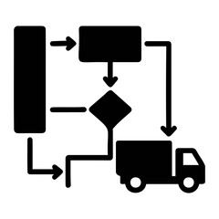 Aufkleber - Flowchart depicting a process involving a truck with arrows and geometric shapes in black on transparent background