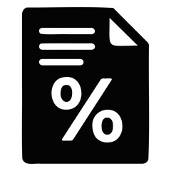 Poster - illustration of a black document with a percentage sign and lines on the document face on transparen