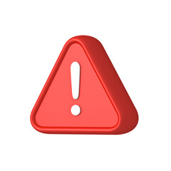 Poster - 3d red triangle caution warning sign or exclamation mark sign icon isolated on white background creative idea conceptual 3D rendering