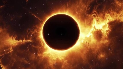 Poster - stunning sun eclipse surrounded by fiery galaxy backdrop with vibrant colors and starry details, sun
