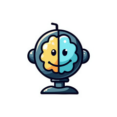 Poster - Cartoon robot head with a yellow and blue brain showcasing creative thinking and artificial intelligence capabilities