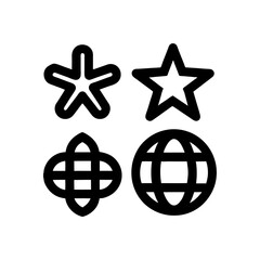 Poster - Collection of vector icons featuring a starfish, star, cloverleaf and earth globe in outline style for graphic design