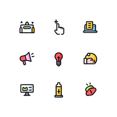 Fototapete - Diverse vector icon set showcasing business, communication, technology, and medical themes in vibrant colors