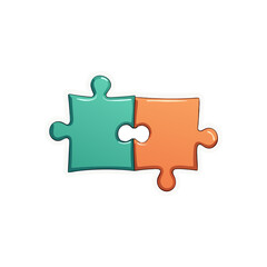 Aufkleber - Interlocking puzzle pieces in teal and orange illustration conveying unity and collaboration with connecting shapes and a clean, white background
