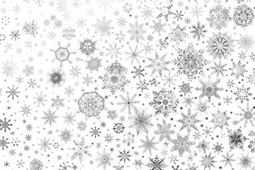 Wall Mural - Snowflake pattern is shown in black and white. The snowflakes are scattered all over the image, creating a sense of movement and depth