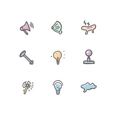 Poster - Whimsical stickers featuring a megaphone, lightbulb, and abstract shapes in a playful composition suitable for creative projects