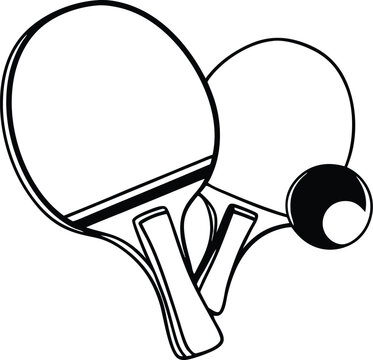 Table tennis Paddle And Ball icon Set Silhouette Vector , computer graphic, isolated, white, flat design, ping, pong, table, club