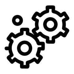 Poster - Illustration of two interlocking gears with a small circle above them in black outline on transparent background