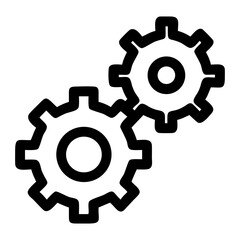 Poster - Two interlocking gears depicted in a simple black and white line drawing illustration style on transparent background