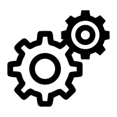 Poster - Two interlocking gears in black and white representing mechanical processes and engineering design on transparent background